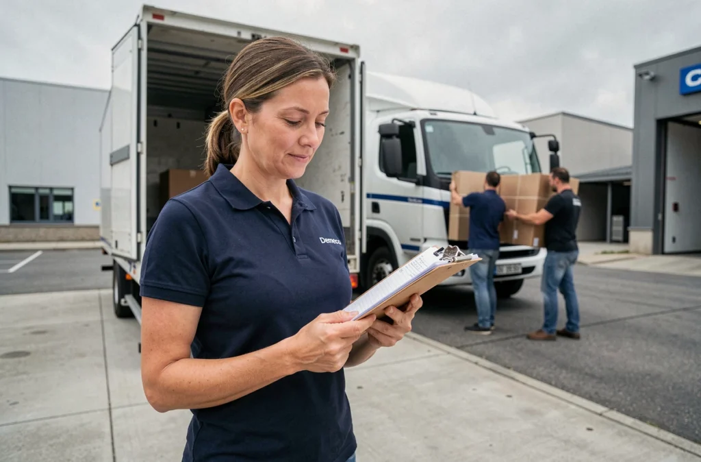 Coordinatrice Demeco supervisant un chargement de camion dans l'antenne Pas-de-Calais